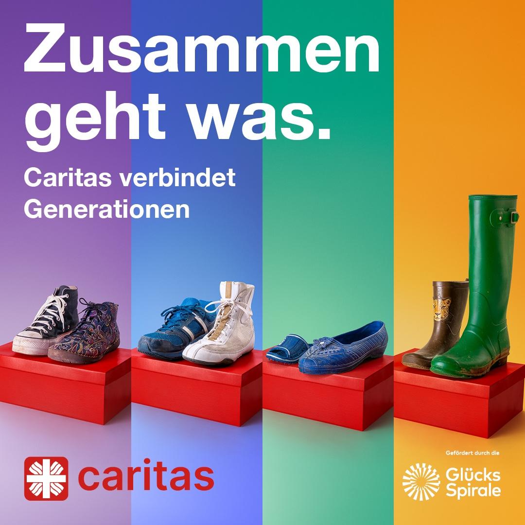 Das Motiv der Caritas Jahreskampagne 2026:  „Zusammen geht was. Caritas verbindet Generationen.“